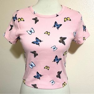 Wild Fable Baby Pink Butterfly Tee Crop Top M